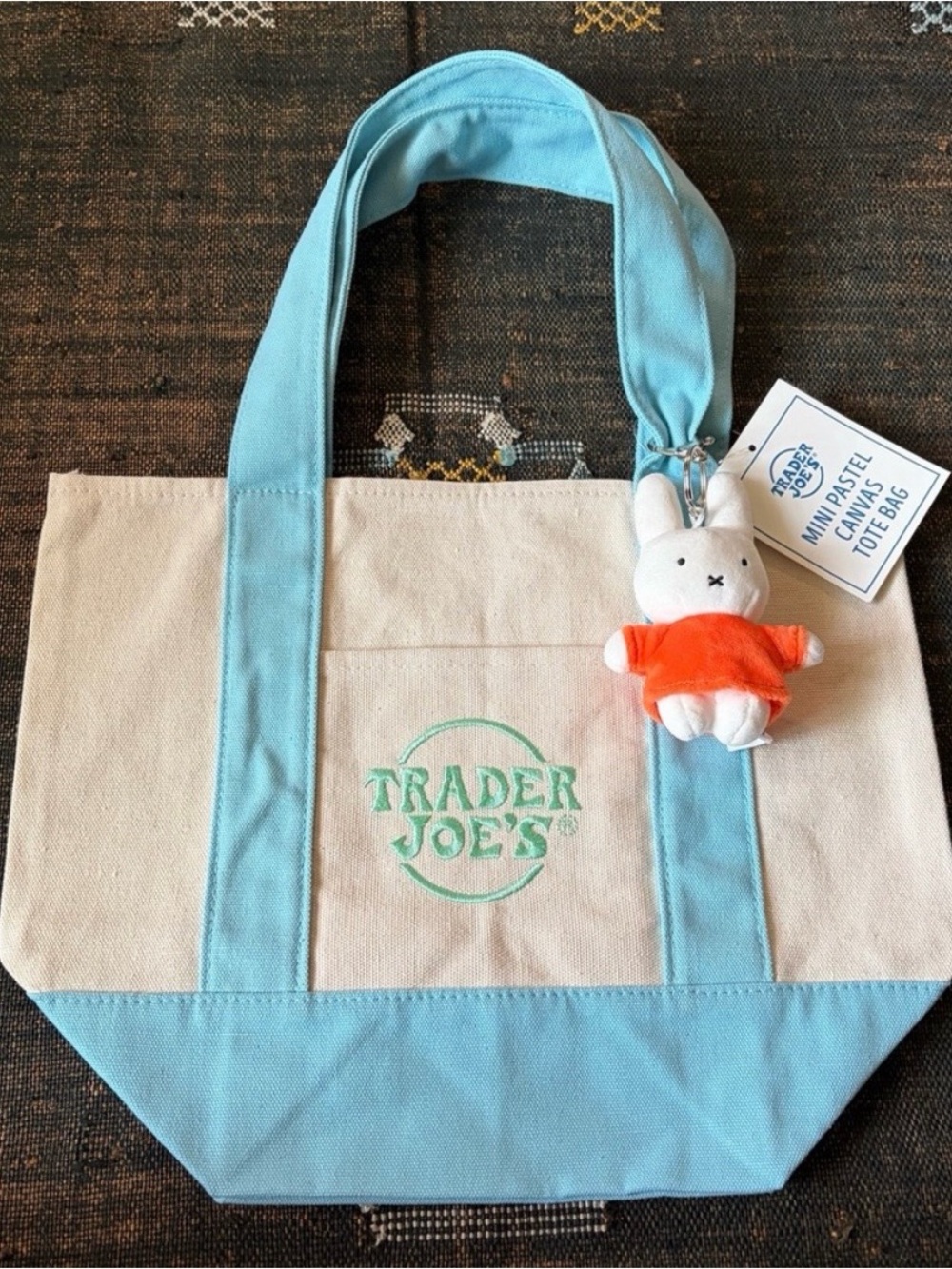 NWT Trader Joe’s Mini Pastel Canvas Tote Bag in Baby Blue